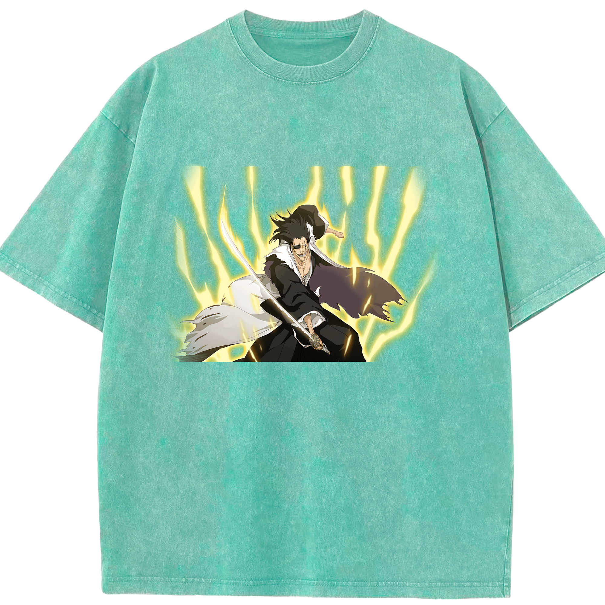 （画像用） ブリーチ ざらき けんぱち BLEACH Zaraki Kenpachi 綿100% ヴィンテージ風 半袖Tシャツ（フロントプリント）